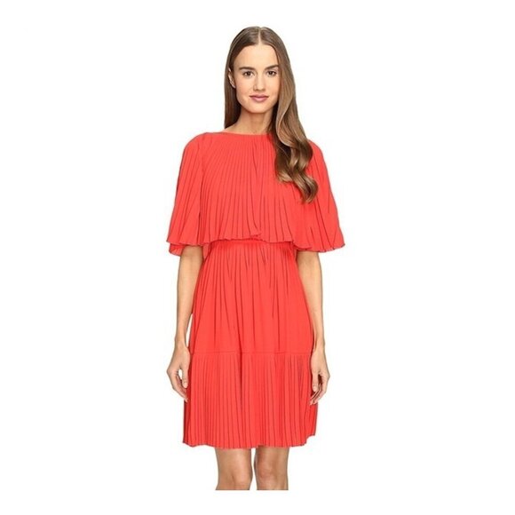 KATE SPADE Pleated Cape Dress Red - Picture 1 of 6
